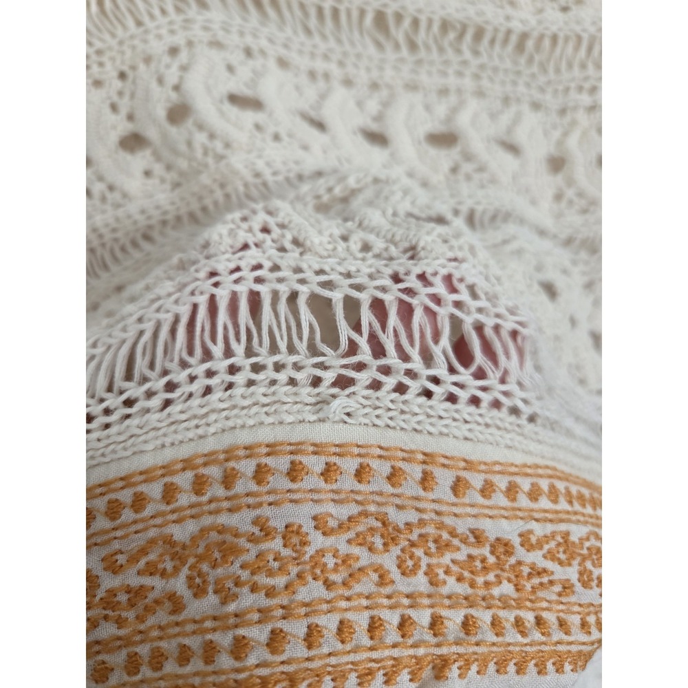 Free People Fringed Crochet Knit Sweater Top XS Cream Boho Festival Layering - Picture 13 of 14